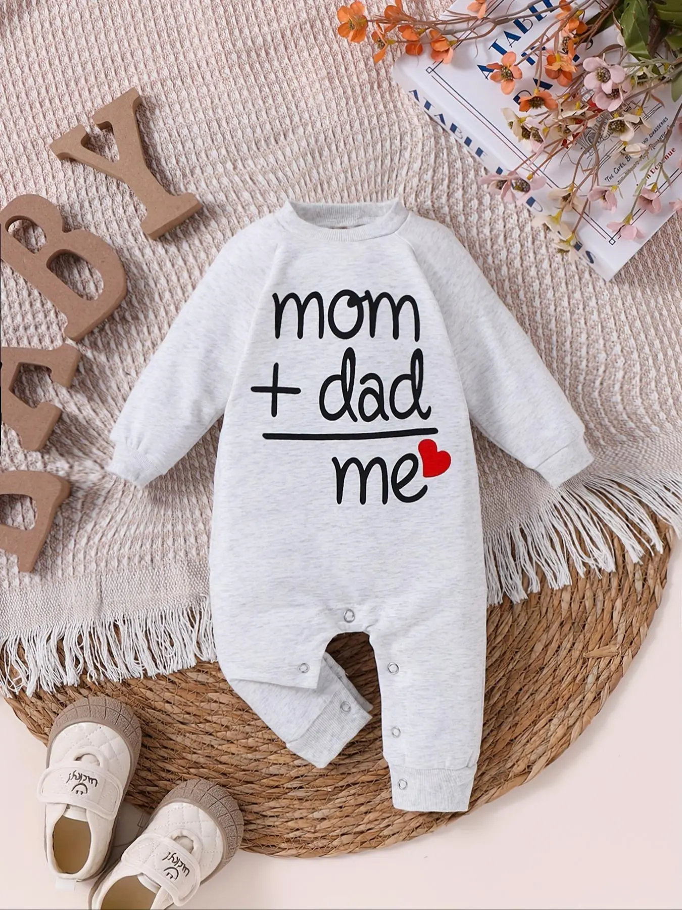 Baby's Letter Print Long Sleeve Onesie, Infant Bodysuit, Cute Casual Onesie for Newborn Infant Babies, Baby Clothes for Daily Wear
