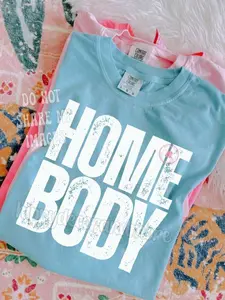 Comfort Colors Homebody Shirt, Cute Distressed Letter Tee, Summer Fall Neon Graphic Tee, White Bold Text Shirt, Cozy Girl Shirt, Loungewear Vibes Tee, Lazy Day Comfort Colors Shirt, Gift for Her, Soft Aesthetic Shirt