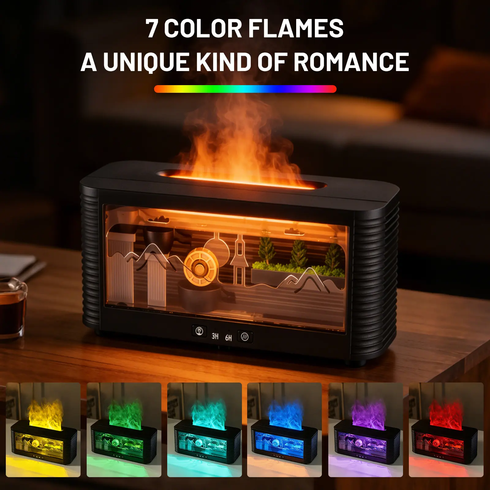 Real Flowing Water Flame Humidifier Water Drop AromaDiffuser Waterless Auto Off Timer Mist Essential Oil DiffuserFor Home Bedroom Office Relaxation Sleep AromatherapyFragrance Gift outdoorfun Aromatherapy Diffuser