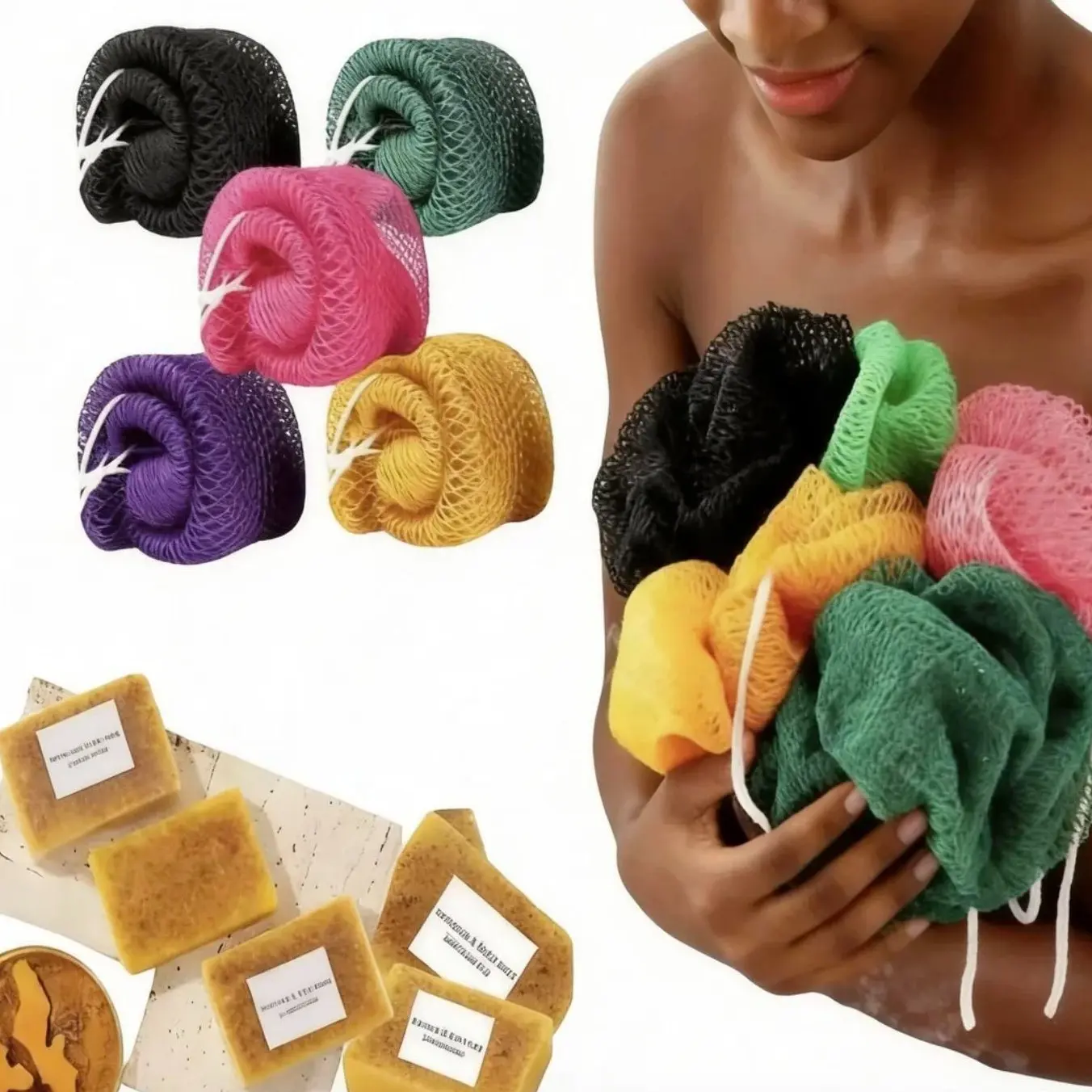 Genuine African Net Sponge, Bath Exfoliating Net, Cleaning Cloth Loofahs, Sponges & Poufs for Body Cleansing, Accessories, High-Tenacity, Adult, Durable, Efficient, Functionality, Body Cleanse, Heat Resistant, Kitchens, Whole Body