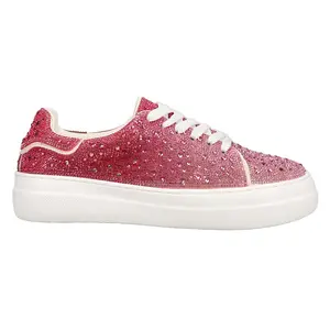 Corkys Womens Bedazzle Rhinestone Lace Up Platform Sneakers Shoes Casual - Pink