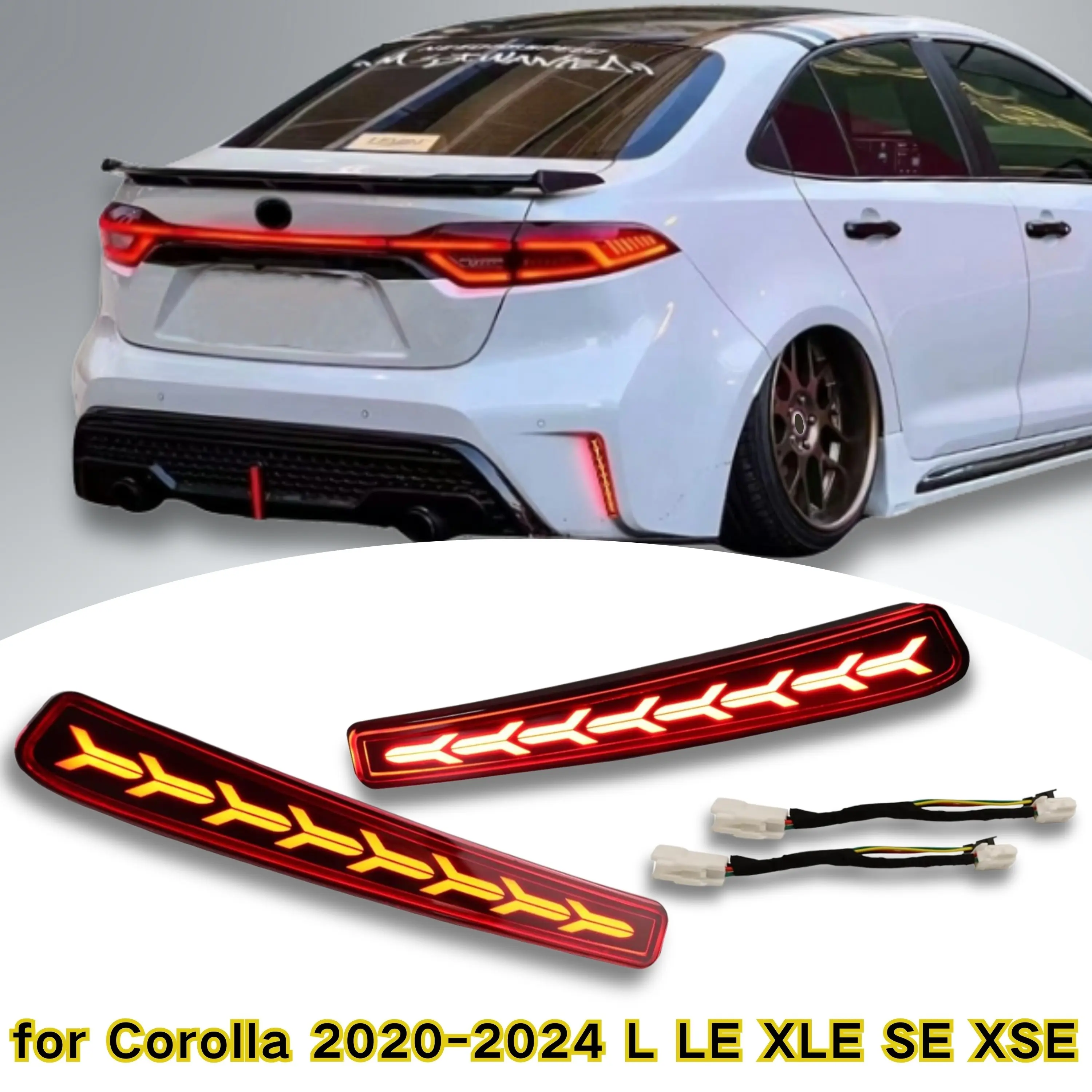 Automotive Rear Bumper Light Cover Replacement Parts, 2-Piece Easy-Install Seamless-Fit Plug-and-Play Accessories for Toyota Corolla 2020-2024 L, LE, XLE, SE, XSE