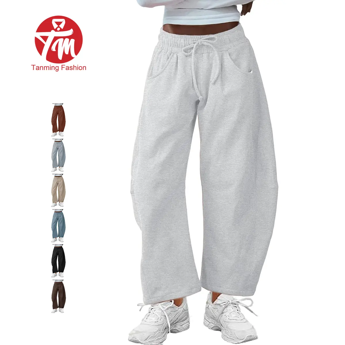 Tanming Women's Loose Barrel Leg Pants - Minimalist Elasticated Waist, Soft Wide Leg with Pockets, Cotton-Polyester Basic or Fleece Lined Casual All-Season Bottom Sweatpants,summerwins,summeroutfits,vacationoutfits,beachoutfits,back to school shopping