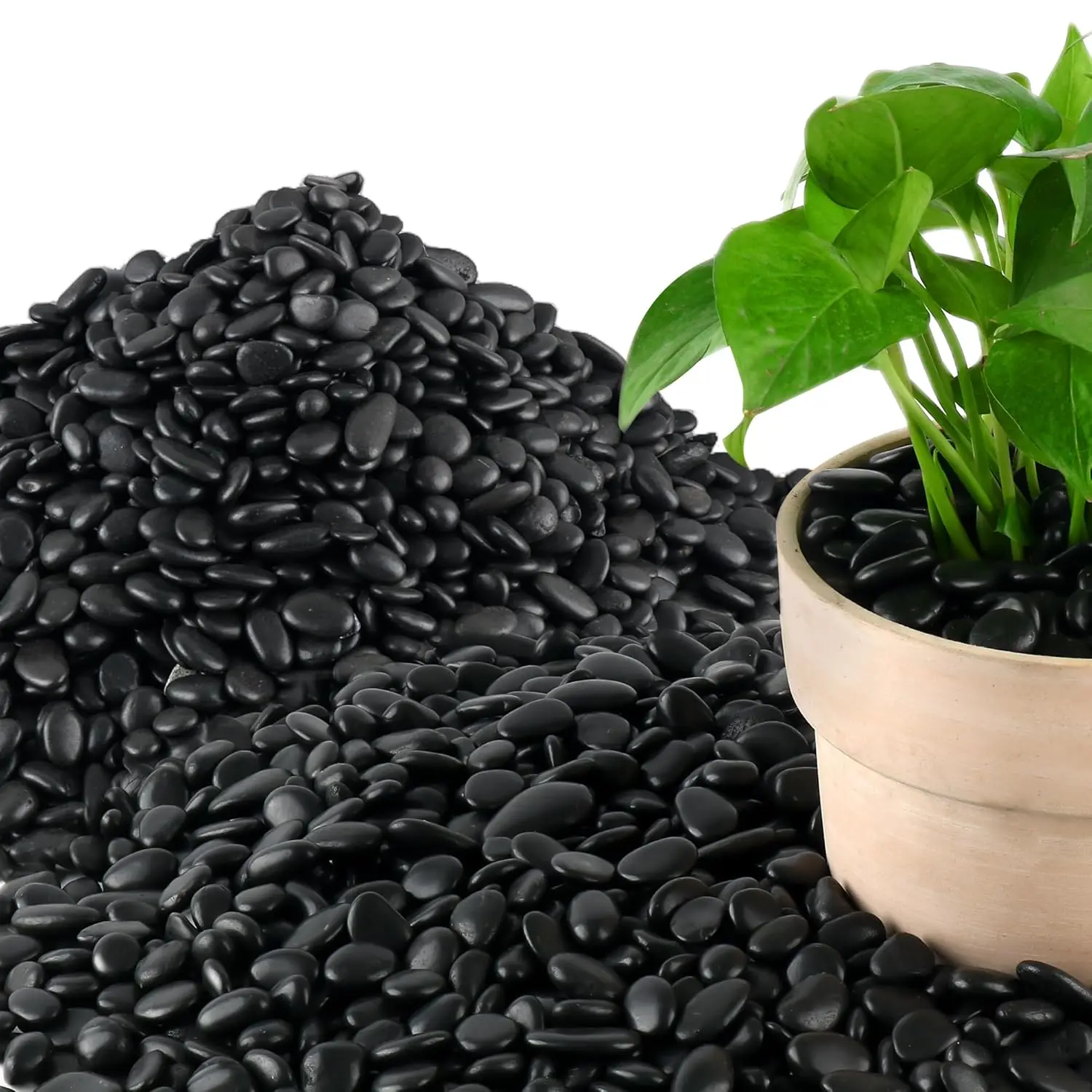 45LB Polished Black Pebbles,3/8" - 3/4" Small Black River Rocks for Landscaping,  Gravel Smooth Decorative Stones Dressing for Vases Planters Garden Outdoor Indoor