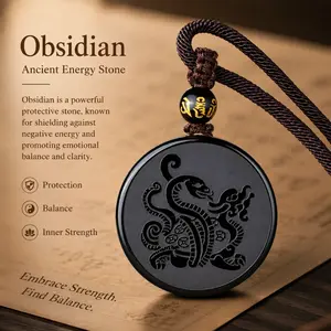 Unisex Obsidian Stone Chakra Necklace, Chinese Feng Shui Accessory for Chakra Balancing, Daily Wear and Harmony and Balance trendy charm