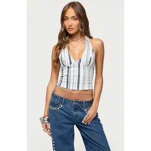 Edikted Women's Sofey Striped Denim Halter Top