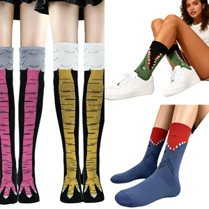 4 Pair Socks 3D Novelty Funny Knee-High & Mid-Calf Chicken Costume Feet Socks Animal Paw Sock for Fun Fashion Cotton Jacquard Breathable Absorbent One Size