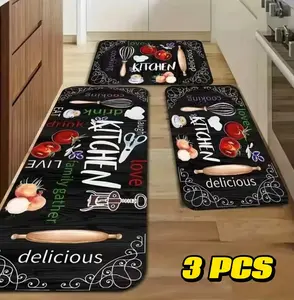 Non-Slip Kitchen Floor Mat Set of 3 with Kitchen Utensils Pattern, Farmhouse Kitchen Rug, Washable Decorative Kitchen Mat for Home Kitchen Decor & Kitchen Accessories