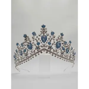 H1084S Quinceanera Tiara in Blue Opal Stones Royal Blue or Gold A/B for Elegant Proms, Quinceaneras  & Special Events