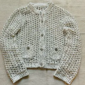 White & Gold Sequined Knit Cardigan HOLIDAYS