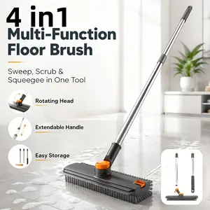 4-in-1 advanced brushing，Long-handled scrubber, three-in-one scraping and powerful hard-bristled scrubber, with hidden cleaning clips, detachable, mop, suitable for cleaning shower rooms, patios, swimming pools, garages, kitchens, walls and patios.