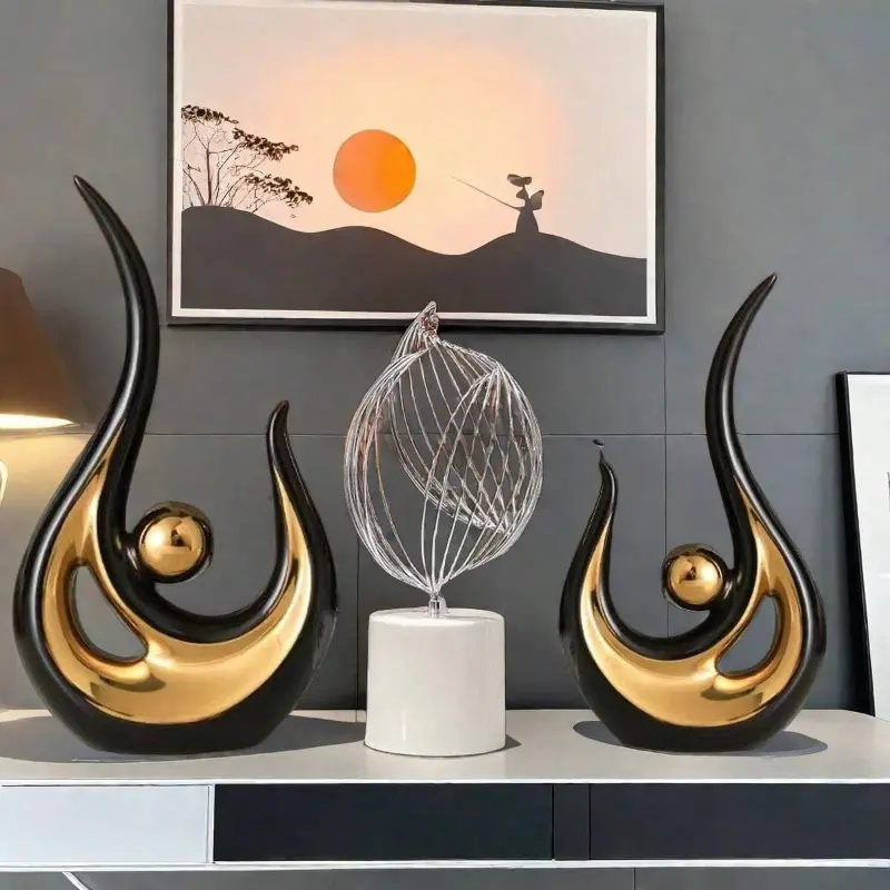 Set Of 2 Modern Abstract Home Decor Pieces, Modern Sculpture Coffee Table Decoration, Suitable For Living Room, Dining Table Centerpiece Decoration, Ceramic Sculpture Small Ornaments For TV Cabinet Decoration, Suitable For Home Decor, Bedro