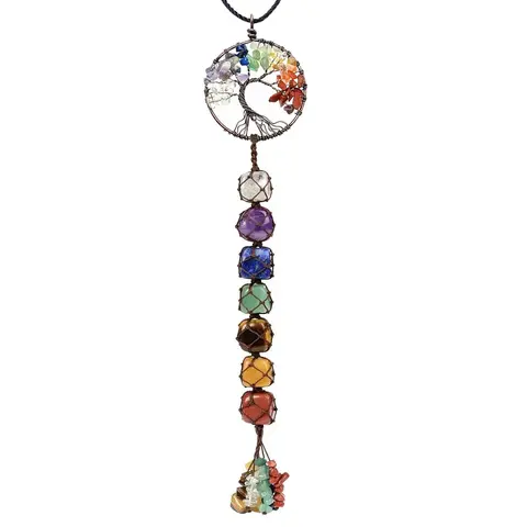 7-Chakra Agate Crystal Tree of Life Hangable Fengshui Ornament - Decorative Hanging Piece, Car Crystal Attachment Fengshui Ornaments, Home Decor, Positive Energy Supply, Strength-Focused Gift Set for Girlfriend