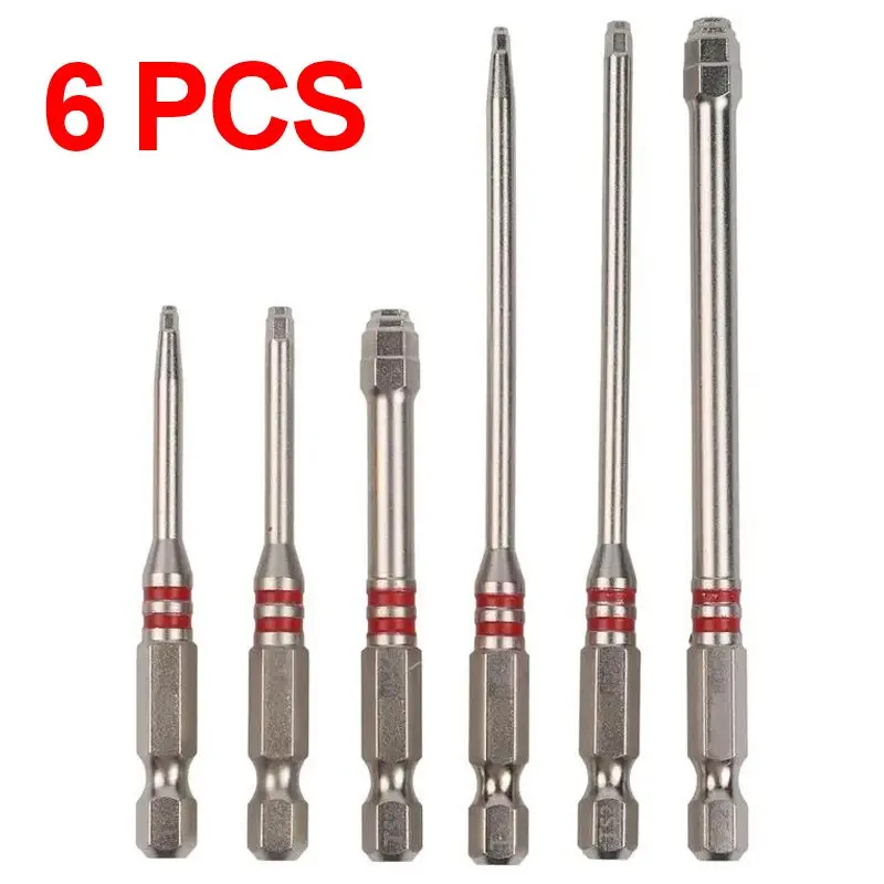 6-Piece Screwdriver Bit Set: Featuring Magnetic Hexagonal Shanks and a Unique Pagoda-Shaped Internal Hex Design, A Single Bit Can Tighten Nuts Ranging from 1.5mm to 6mm—Suitable for Use With Electric Drills and Wrenches