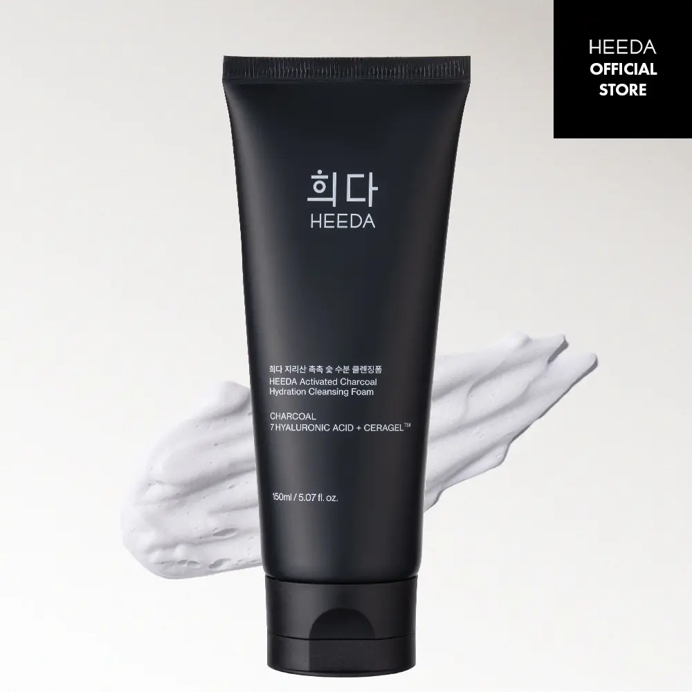 [Heeda Official] Charcoal Hydration Cleansing Foam - Sensitive & Dry Skin, Vegan, Korean Facial Cleanser with Hyaluronic Acid, Gentle Foaming