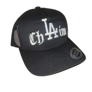 LA Chalino Curved Black Baseball Trucker Hat, Stylish Baseball Caps for Casual Wear