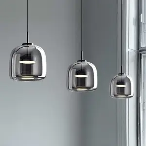 Modern LED Minimalist Glass Pendant Light, Smoke Amber Warm Light, Luxurious Indoor Decor Lighting for Bedroom, Dining Room, Living Room