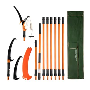 【FathersDayGift】VEVOR Manual Pole Saw, 4.46-26.4 ft Extendable Tree Pruner with Scissors, Sharp 65Mn Steel Blade, Lightweight Fiberglass Handle Pole, Two Double-Hook Saws, for High Branch Trimming, Palms and Shrubs