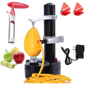 Electric Potato Peeler Automatic Potato Peeler Machine, Electric Peeler Fruits and Vegetables,  Peeling Machine for Kitchen [1 Adapter 2 Extra ] with  Corer (Black-C)