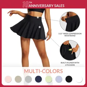baleaf Women High Waisted Tummy Control Tennis Skirts Flowy Cheeky Built-in Short Skirts Pleated Golf Skorts for Women with Double Pockets