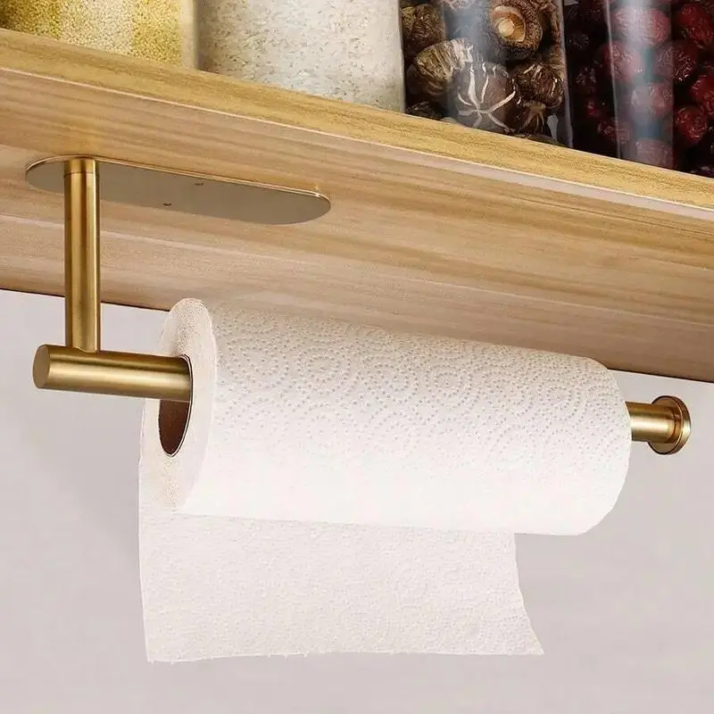 Paper Towel Holder, Self-Adhesive Paper Towel Holder Under Cabinet for Kitchen, No Drill Wall Mount Stainles Steel, Space-Saving, Easy Installation for Kitchen, RV & Bathroom-12.6’’ Towel Rack for Rolls, Plastic Wrap & More