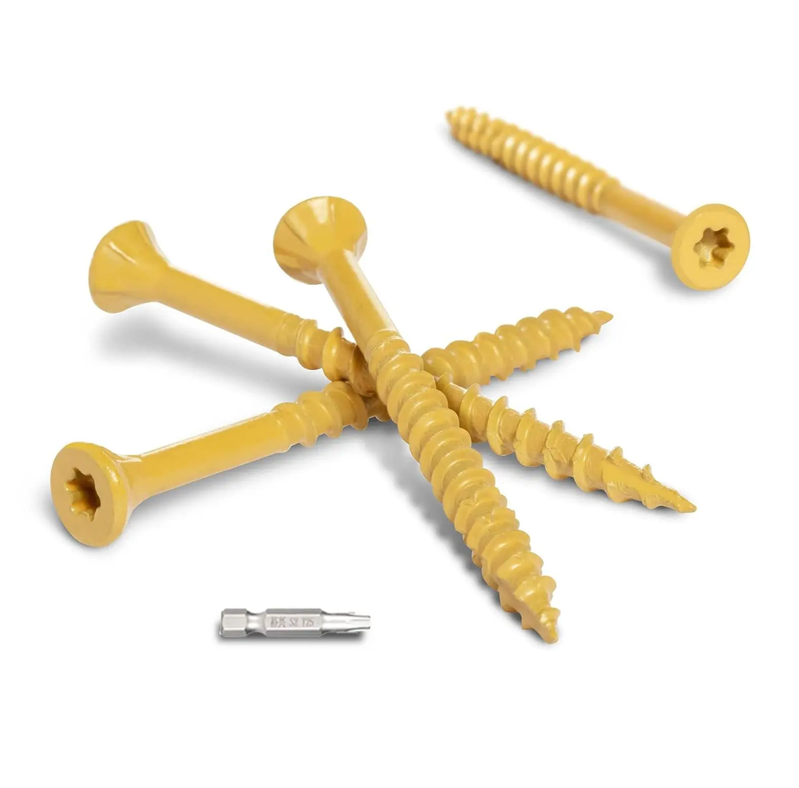 VKKM 100Pcs #10 x 2-1/2 Inch Tan Torx Deck Screws, Anti-Corrosion Exterior Wood Fasteners with Free T25 Bit for Fence & Pergola Construction