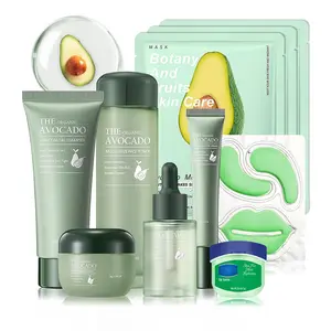 10 Pcs Avocado Skin Care Gift Set with Facial Cleanser, Toner, Serum, Cream, Eye Cream, Lip Balm, Under Eye Patches, Lip Mask & Face Sheet Masks, Hydrating Skin Care Kit for Women & Men