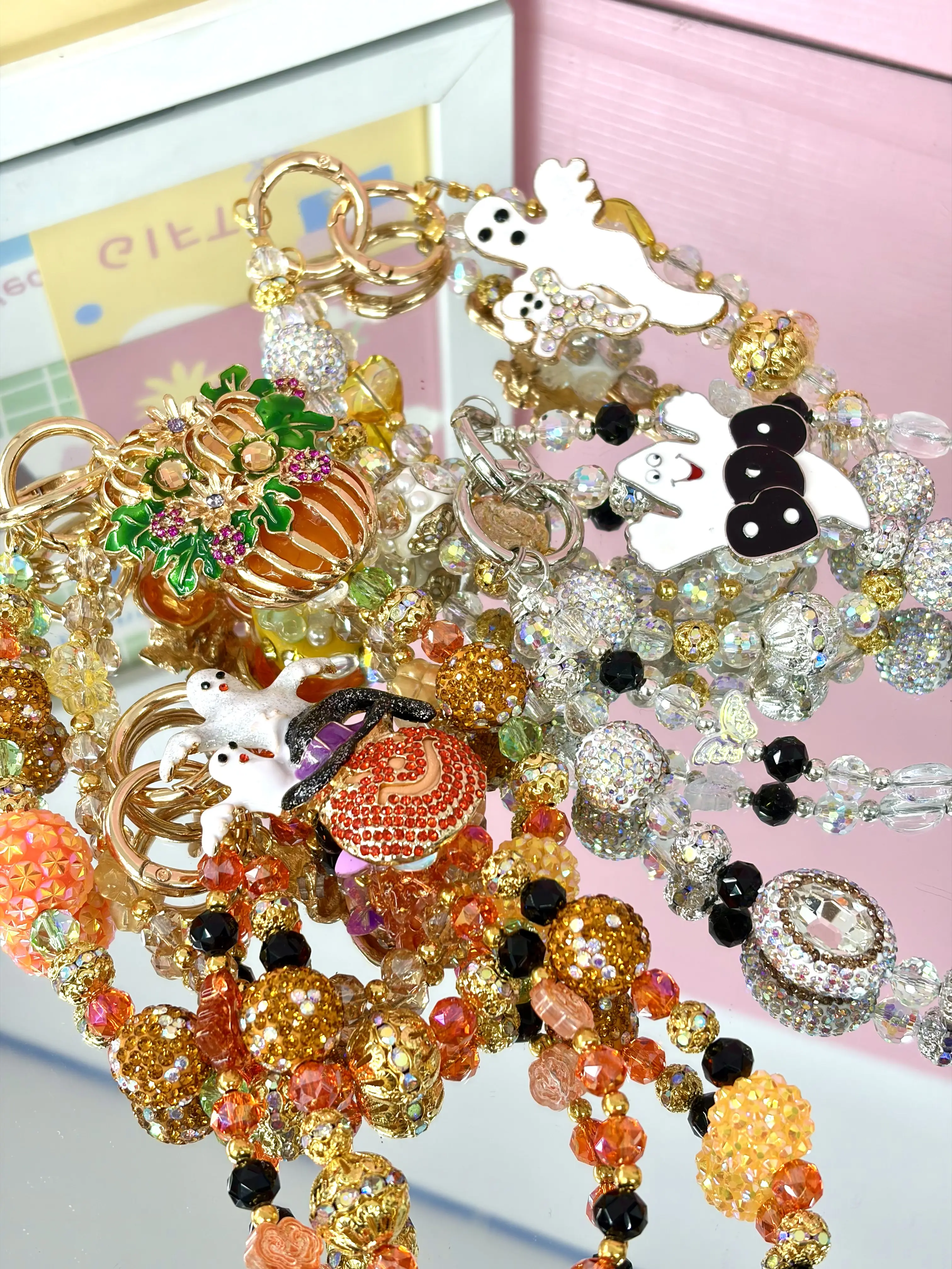 Halloween Rhinestone Bag Charm,Delicate Beaded Handbag Pendant Accessory for Women,Detachable,Pretty Holiday & Birthday Gift,Ideal Fall Gift for Girls & Women,Spooky Cute Vibe
