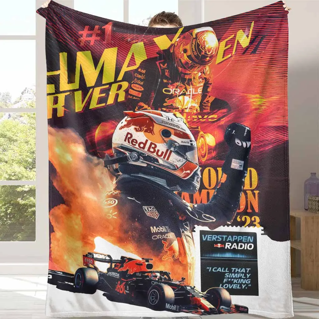 Verstappen Champion Print Race-Themed Flannel Blanket - Breathable Lightweight, Wrinkle-Resistant, Ultra-Soft Cozy Throw, Portable, for Car Enthusiasts, Indoor Use, Birthday Gifts, Breathable Lightweight Blanket, Race-Themed Blankets