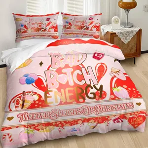 2/3Pcs Bad B**Ch Energy Slogan Red, Pink Pattern Duvet Cover Set, Decorative Duvet Cover, Y2K Sweet and Edgy Girl Style Bedding Set, Soft Microfiber Material for Cozy Sleep, Includes 1 or 2 Pillowcases - Unpadded/Zipper Closure