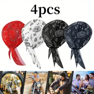 4 Pack Do Rags for Men, Breathable Sweat Wicking Skull Caps, Lightweight Helmet Liner Head Wrap Bandanas for Motorcycle Riding, Cycling, Running, Gym Workouts, Outdoor Sports & Daily Wear summerwins