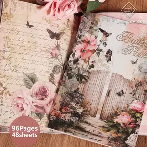 JAIIMAN A5 96pages(non-repeating patterns) Vintage Butterfly Flowers Junk Journal Journaling Writable Notebook with Two Bookmarks, Perfect for Scrapbooking, Daily Office, Paper Craft, Travel Notebook