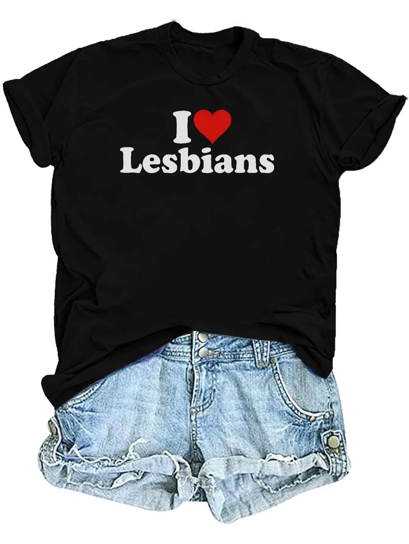 Women'S Red I Love Lesbians Graphic T-Shirt with Heart Print| Casual Crew Neck Short Sleeve Top, LGBTQ+ Pride Apparel, Comfortable Casual Attire for Lesbians & Allies, Inclusive Slogan Tee