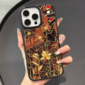 Stained Glass Inspired Floral Magnetic iPhone Case for iPhone 16/15/14/13/12 Series Aesthetic Thin Sleek Lightweight Design with 2mm Raised Bezel Lip