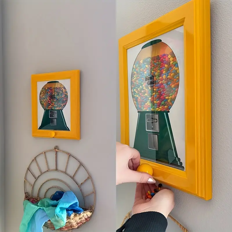 A square picture frame designed to hang on the wall, featuring a candy dispenser, perfect for displaying photos while keeping candy, nuts, and pet treats easily accessible, Sturdy Frame Design, Hanging Picture Frames