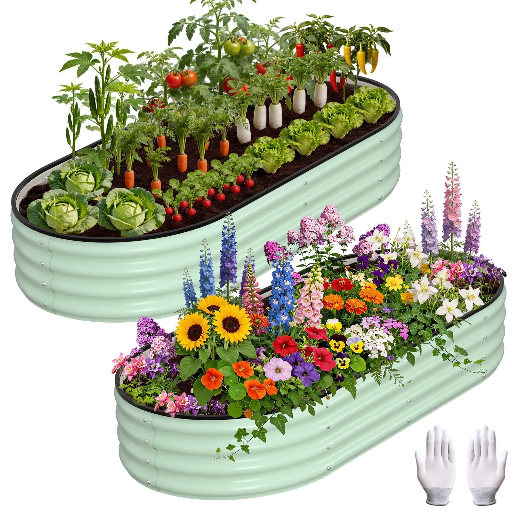 4×2×1FT Oval Raised Garden Beds 2 Pack, Heavy Duty Galvanized Metal Planter Boxes for Outdoor Gardening 4×2×1FT Oval Raised Garden Beds 2 Pack, Heavy Duty Galvanized Metal Planter Boxes for Outdoor Gardening