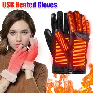 USB Heated Gloves Man Windproof Winter Motorcycle Gloves Hand Warmer Rechargeable Touch Screen Cycling Gloves for Camping Hiking