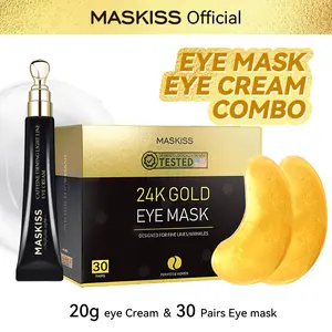Maskiss 30Pairs 24K Mask Gold Collagen Eye Patches+Caffeine Eye Cream for Puffy,Dark Circles Treatments,Reduce Eye Bags and Smooth Wrinkles,Hyaluronic Acid