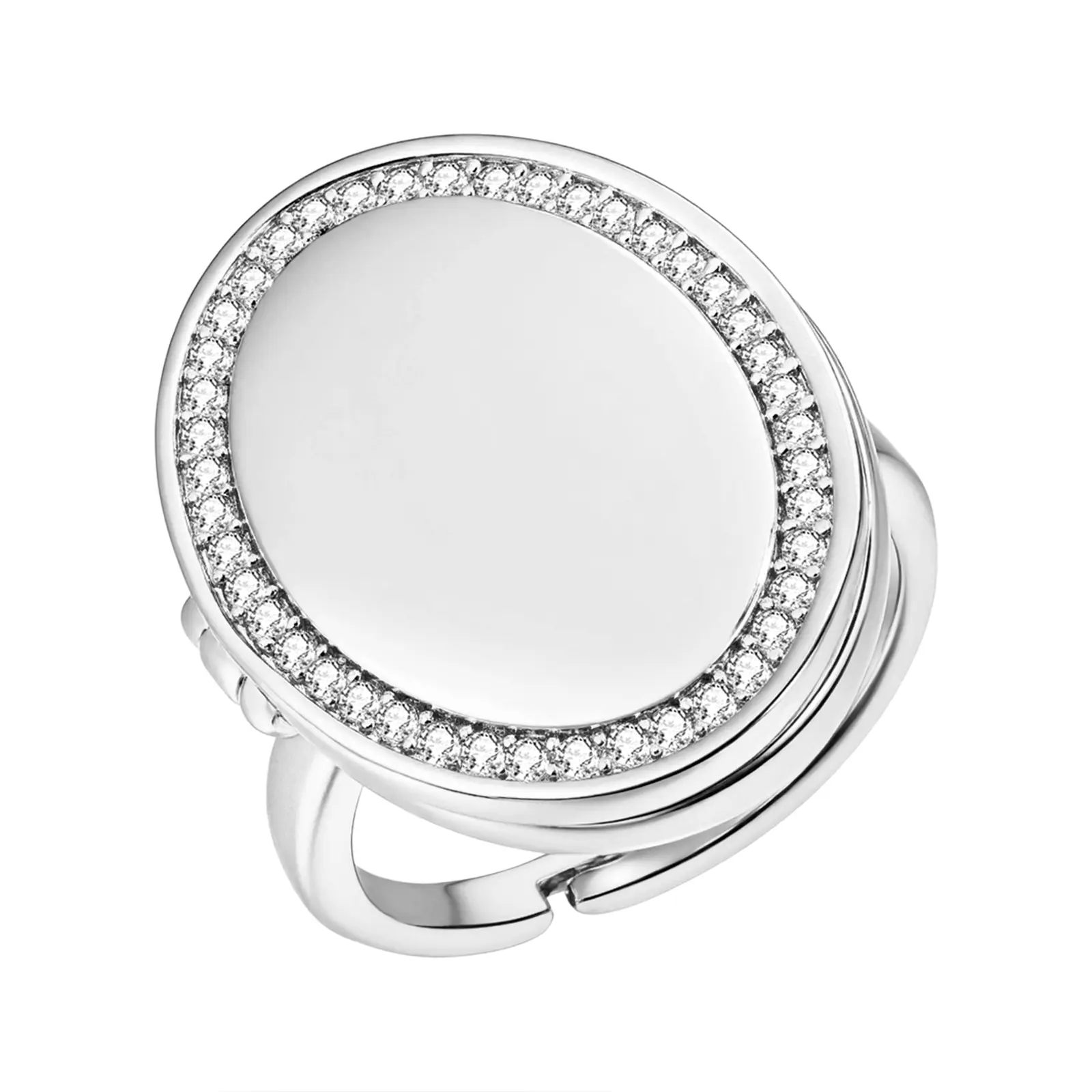 OIDEA Women's Customized Oval Shape Photo Locket Ring - Engravable Brass Keepsake with Cubic Zirconia Halo, Photo Compartment Jewelry Gift for Birthday, Christmas, Anniversary, Jewelry For Women, Halo Rings, Engraved Name, Personalized, Cz Stone Rings