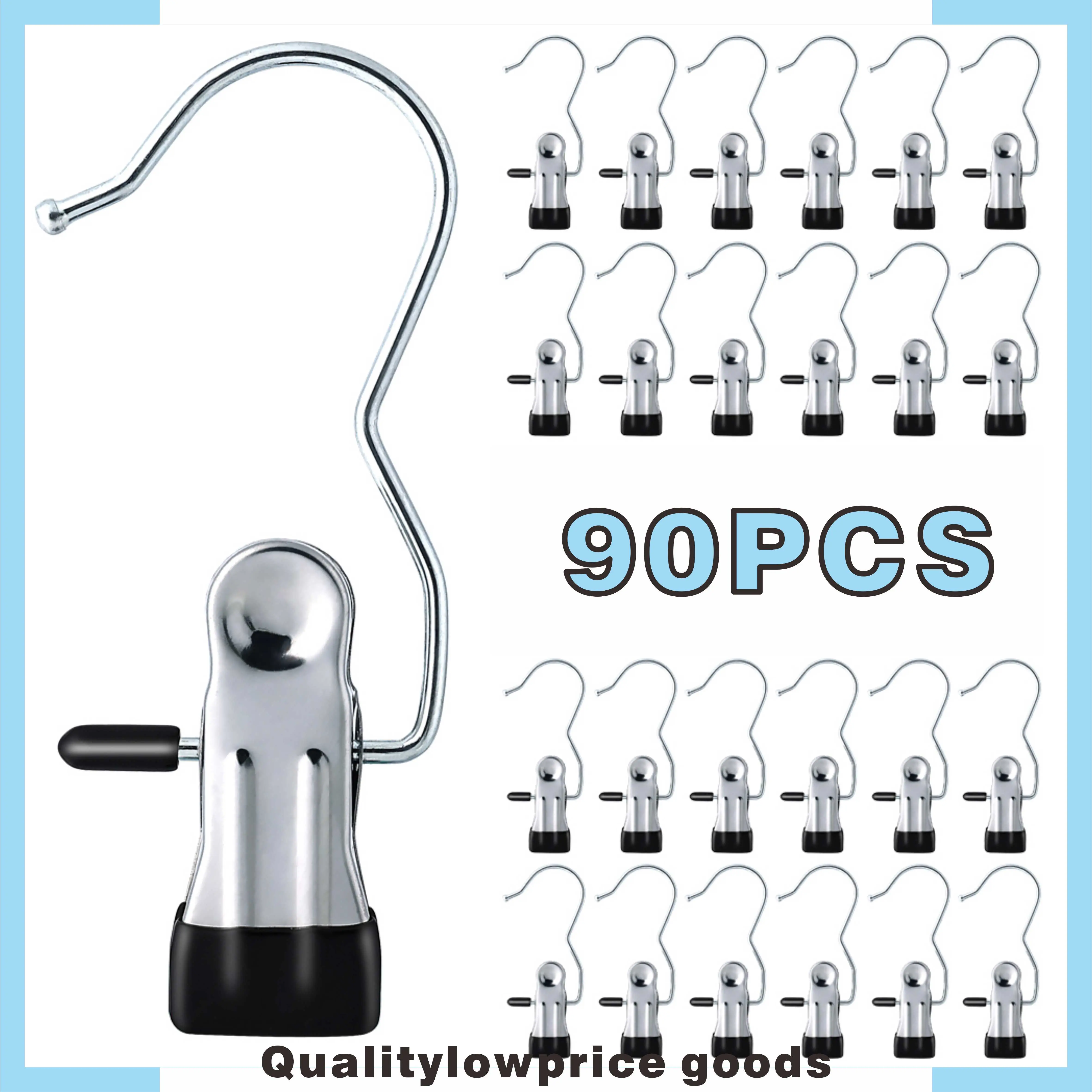 90PCS Premium Stainless Steel Foldable Heavy-Duty Rotating Hanging Clips - Anti-Slip Coating, TikTok Viral Home Organizer for Clothes, Towels - Space-Saving Small Apartment Solution, No Twisting