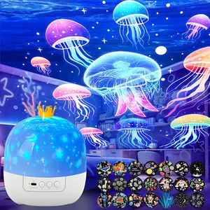 1 PC 21 Sets of Films Ocean Night Light Projector, Kids Projector for Bedroom, USB Powered Ocean Lamp, Stars Projector for Ceiling, 360 Degree Rotation Jellyfish Kids Night Light for Decorating Birthdays, Christmas Gifts, Starry Sky Projector
