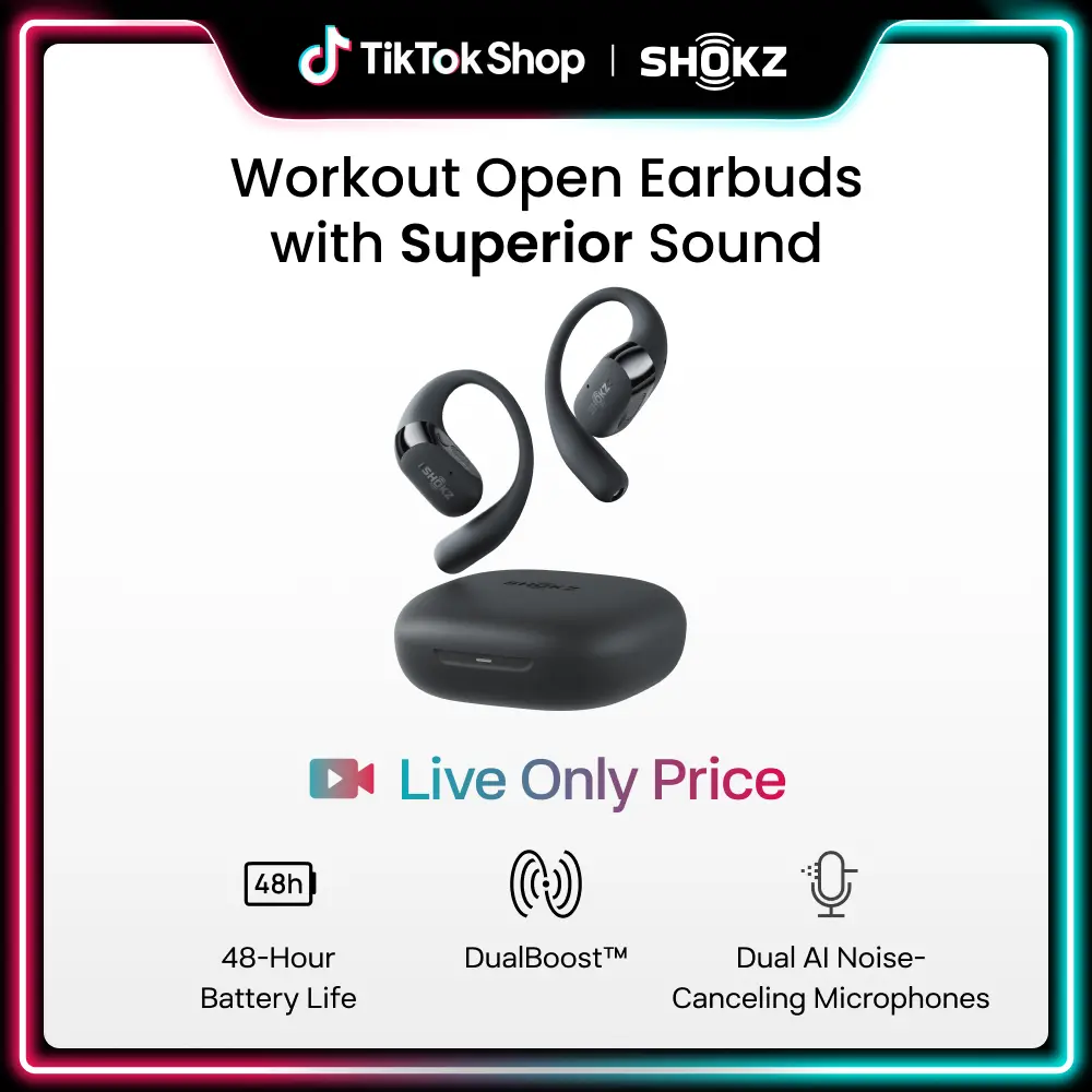 【Live only】SHOKZ OpenFit 2 Open-Ear Headphones with True Wireless Bluetooth, Microphone, 48 Hours of Playtime, Fast Charging, IP55 Water-Resistant
