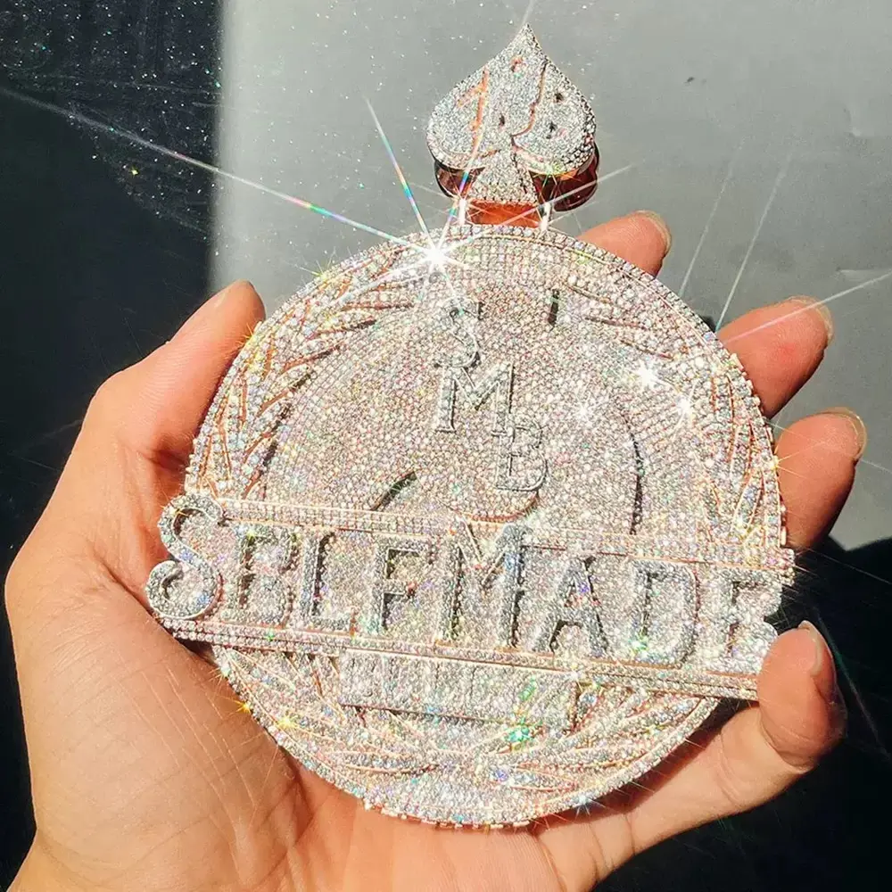 M2-2029 Iced Out Spade Hip Hop Pendant - Big Size, Metal Coating, Bling Effect Charm Necklace for Cuban Link Chains, Street Fashion Lovers