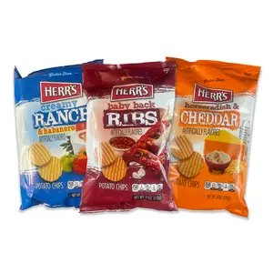 Herr's Bold Flavored Potato Chips (Food, Unique Snacks) - 6 oz Bags, 2-Pack (3-Month Shelf Life for Cupboard Storage) - Choose Flavor: Creamy Ranch & Habanero, Horseradish & Cheddar, Baby Back Ribs