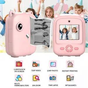 Mini Portable Instant Camera 1080P HD Photography for Kids | 1 Rolls of Printer Paper, USB Charger, Supports Digital Camera, Video Recording, Delay Printing, Perfect for Christmas and New Year Gifts, Pink/Blue