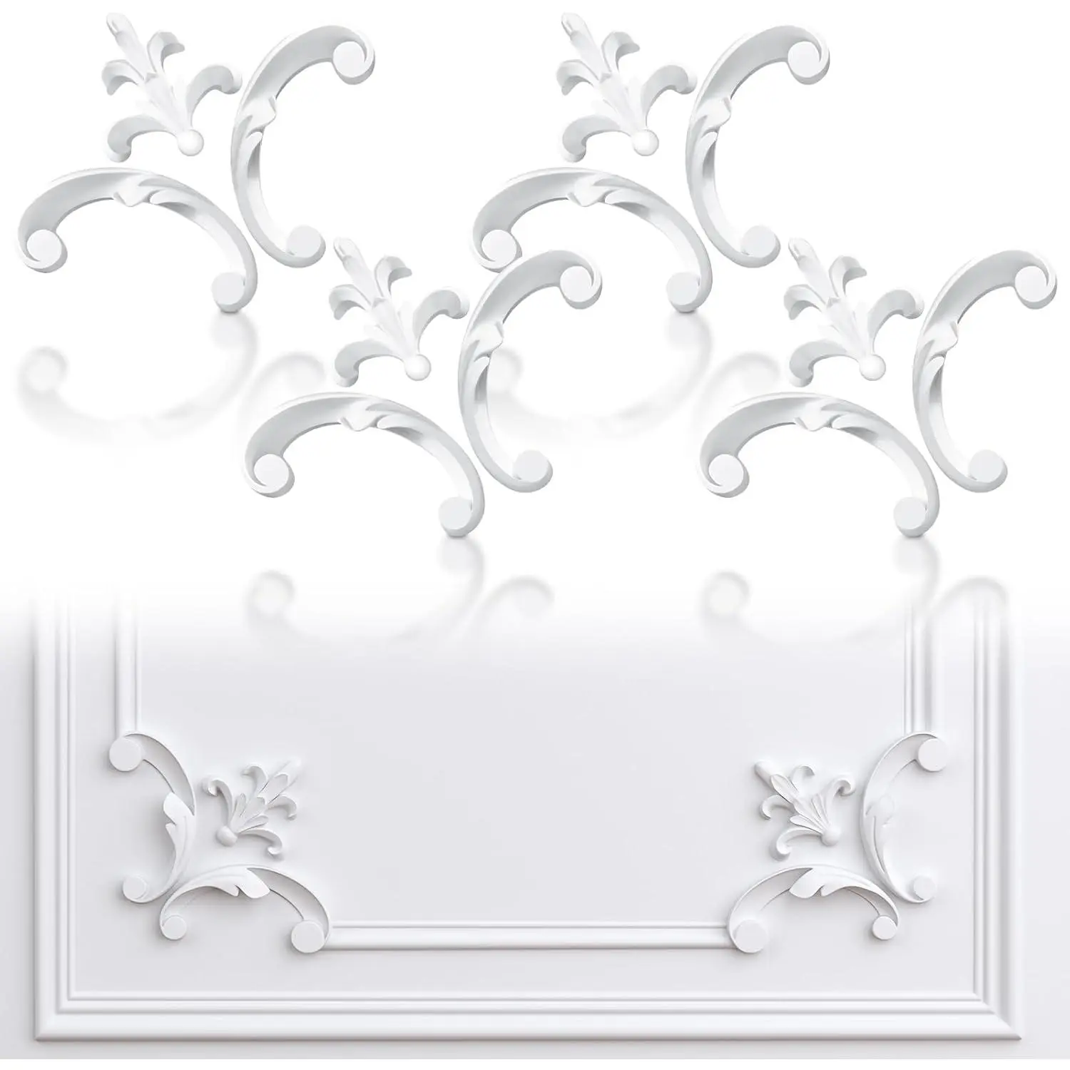 4 count Corner Wall Molding  Style Wainscoting Panels Flora Moulding Corner Panel Moulding Corners Wall Molding Kit for Frames Decor, Not Include Glue (Fleur De Lis Style)