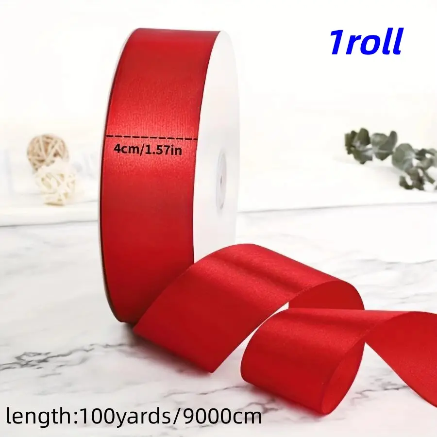 1 Roll Long 100 Yard Pure Color Wide Satin Ribbon, Soft Ribbon Wrap, Baking, Handmade Crafts, Gift Wrapping Supplies, DIY Flower Decor, Wedding Bouquet Packaging