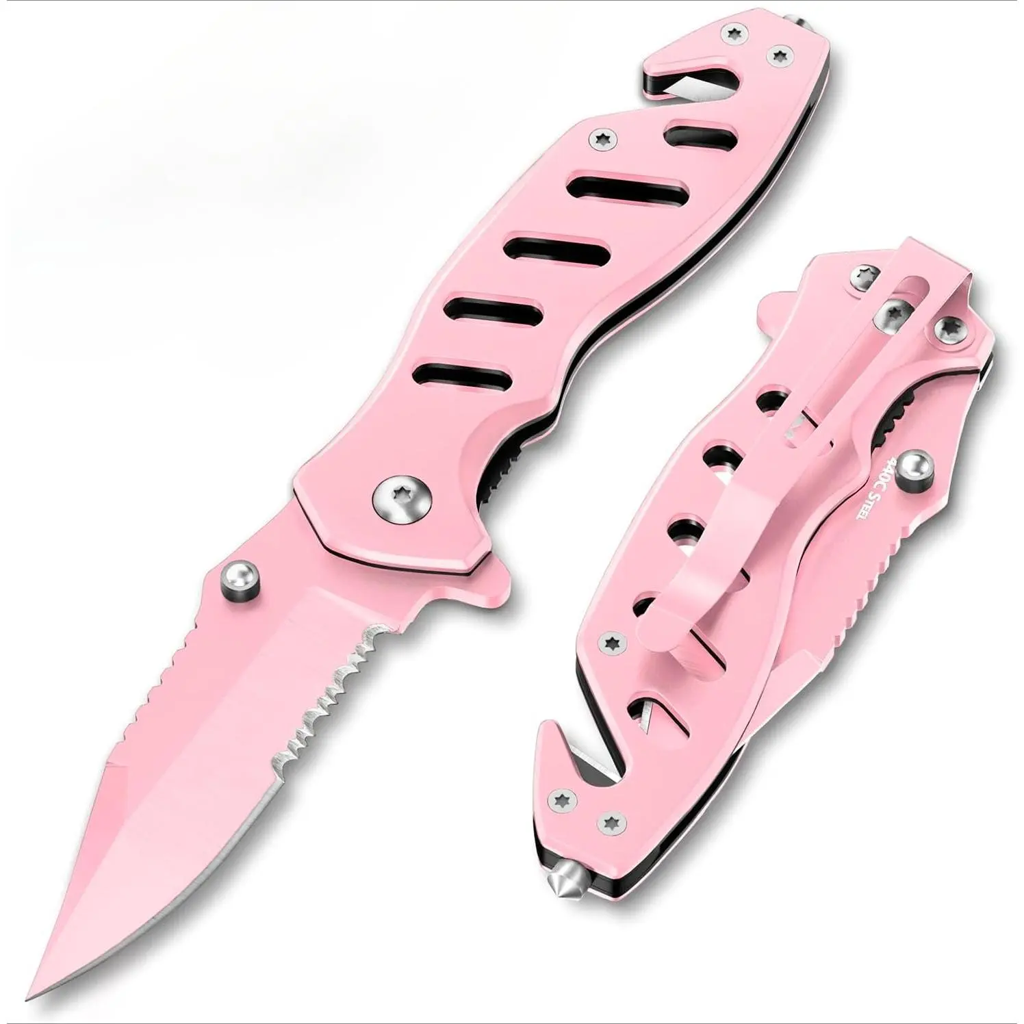Legal Pink Pocket Knife for Women - Legal Small 2.68 Inch Serrated Blade - Womens Folding Knives for Self Defense Survival EDC - Cute Girl Survival Tool for Travel Portable Tool Accessories