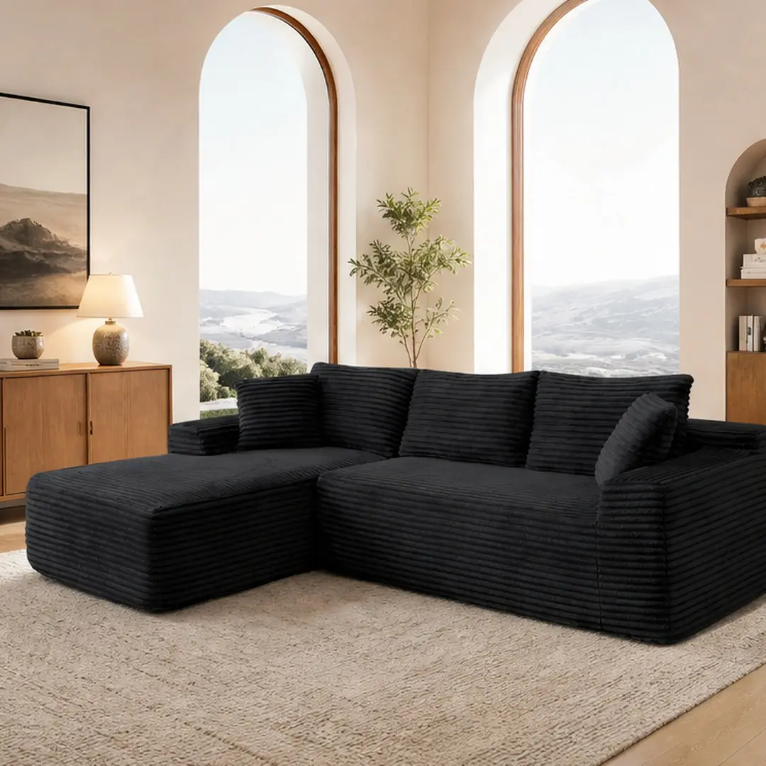 ARCH 105'' Modular Sectional Sofa Cloud Couch with Deep Seat Modern L-Shape Upholstered Corduroy Sofa Couch for Living Room Bedroom No Assembly Required Multiple Color Options 3-Seat Cushion Back, Beige/Black/Blue/Green Color Options