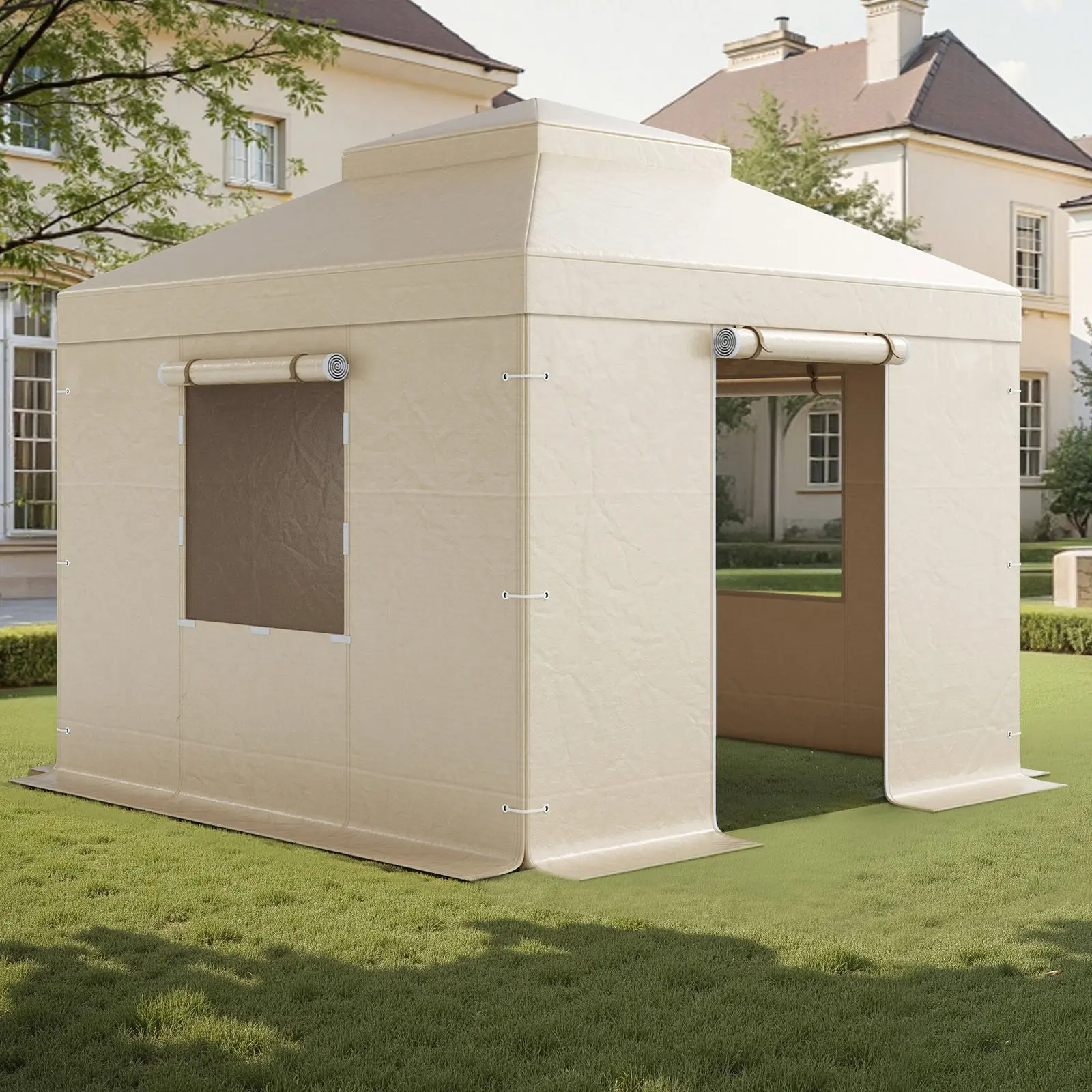 VEVOR Winter Gazebo Cover Fits 10x 10 ft Hardtop Gazebos, All-Weather Double-Tiered Gazebo Cover with Sidewalls Mesh Windows, High-Density PE Enclosed Storage Shelter Covers, Gazebos not Included